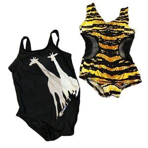 Old Navy Swimsuit Bundle Giraffe Tiger Printed One Piece Size 12-18 Months